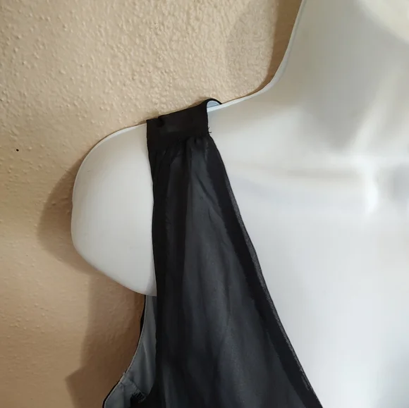 Iconic Vintage Y2K Black Chiffon Lace Formal Cocktail Slip Dress Size 12 Large - Picture 12 of 13
